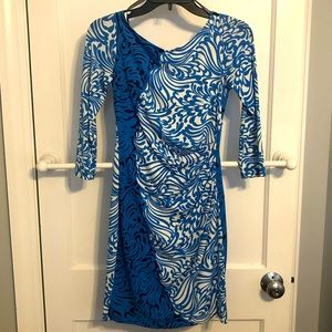 Muse Blue and White Mediterranean Inspired Print Mini Dress Size 0